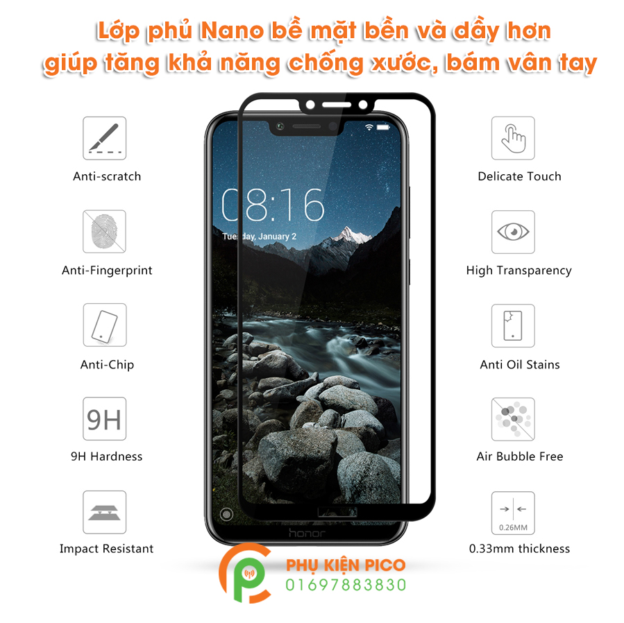 Kính cường lực Huawei Honor Play 2018 full viền siêu cứng