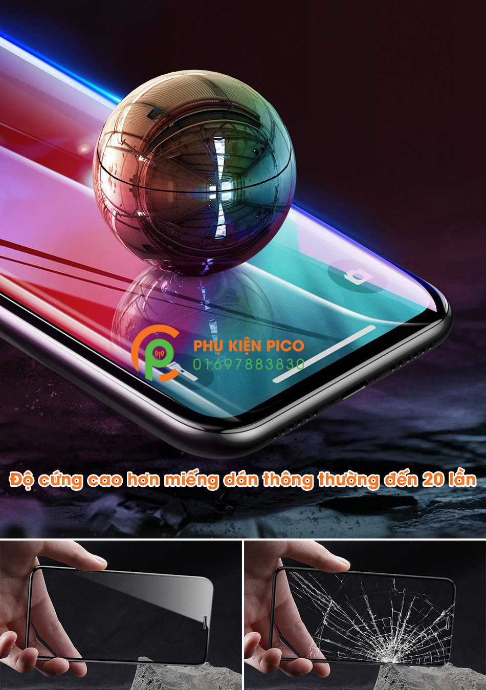 Kính cường lực Iphone XS Max 2018 full viền mỏng không tai thỏ