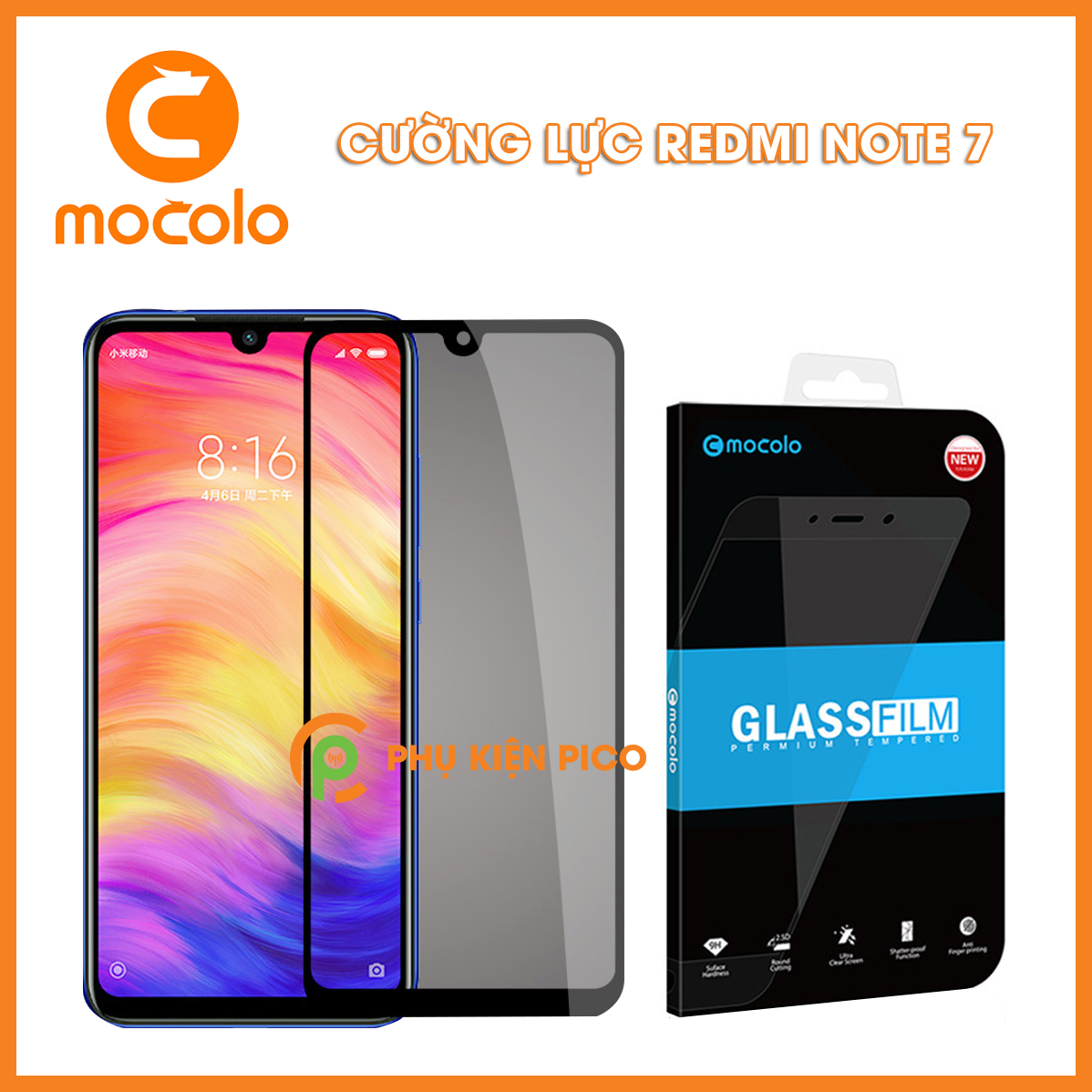 Kính cường lực Xiaomi Redmi Note 7 full viền chính hãng Mocolo