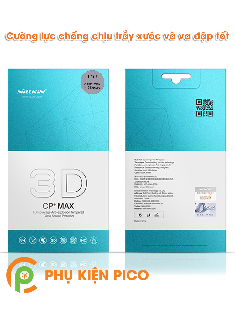 Miếng dán kính cường lực Xiaomi Mi 9 Nillkin 3D CP+MAX hàng nguyên tem