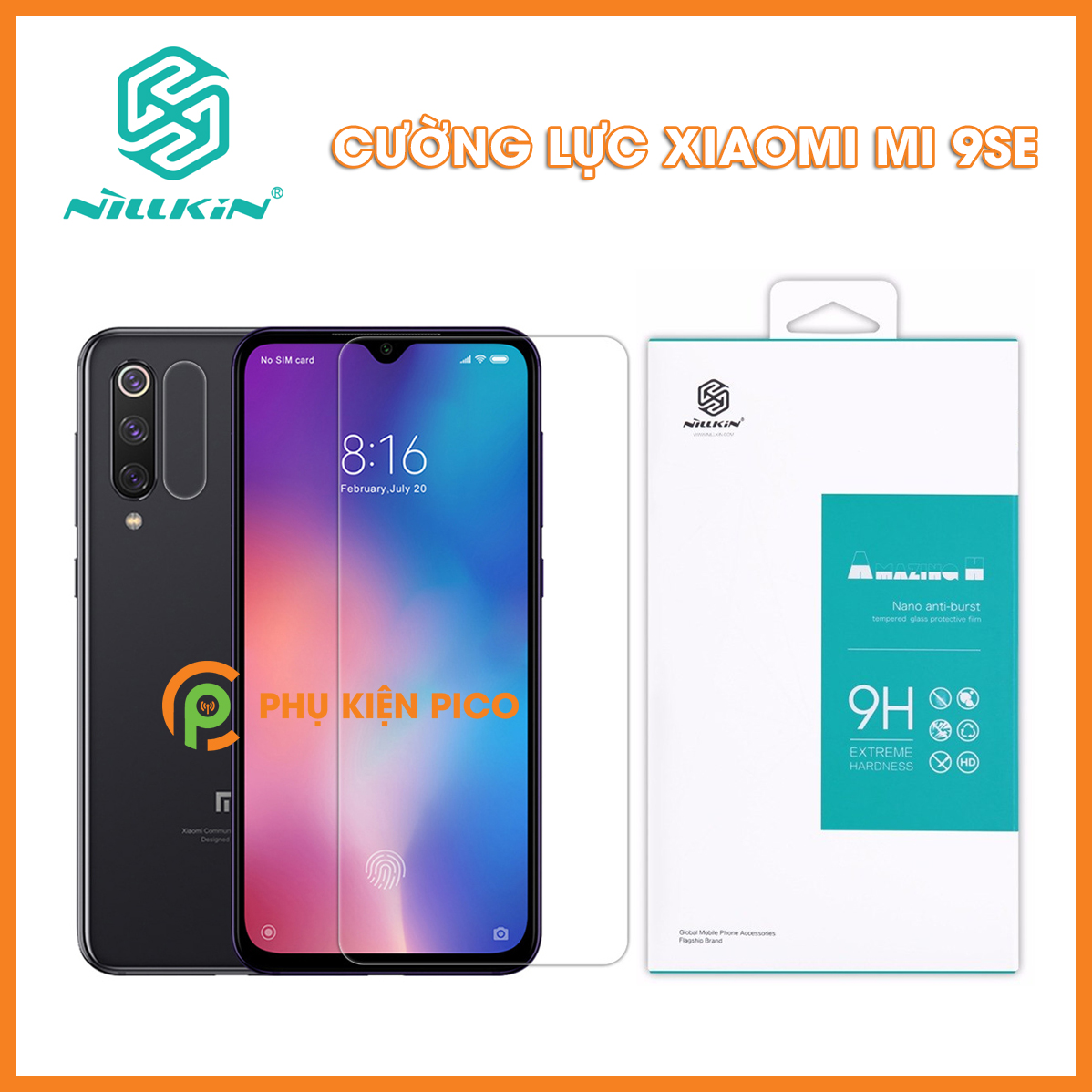 Miếng dán kính cường lực Xiaomi Mi 9SE trong suốt Nillkin Amazing H hàng nguyên tem