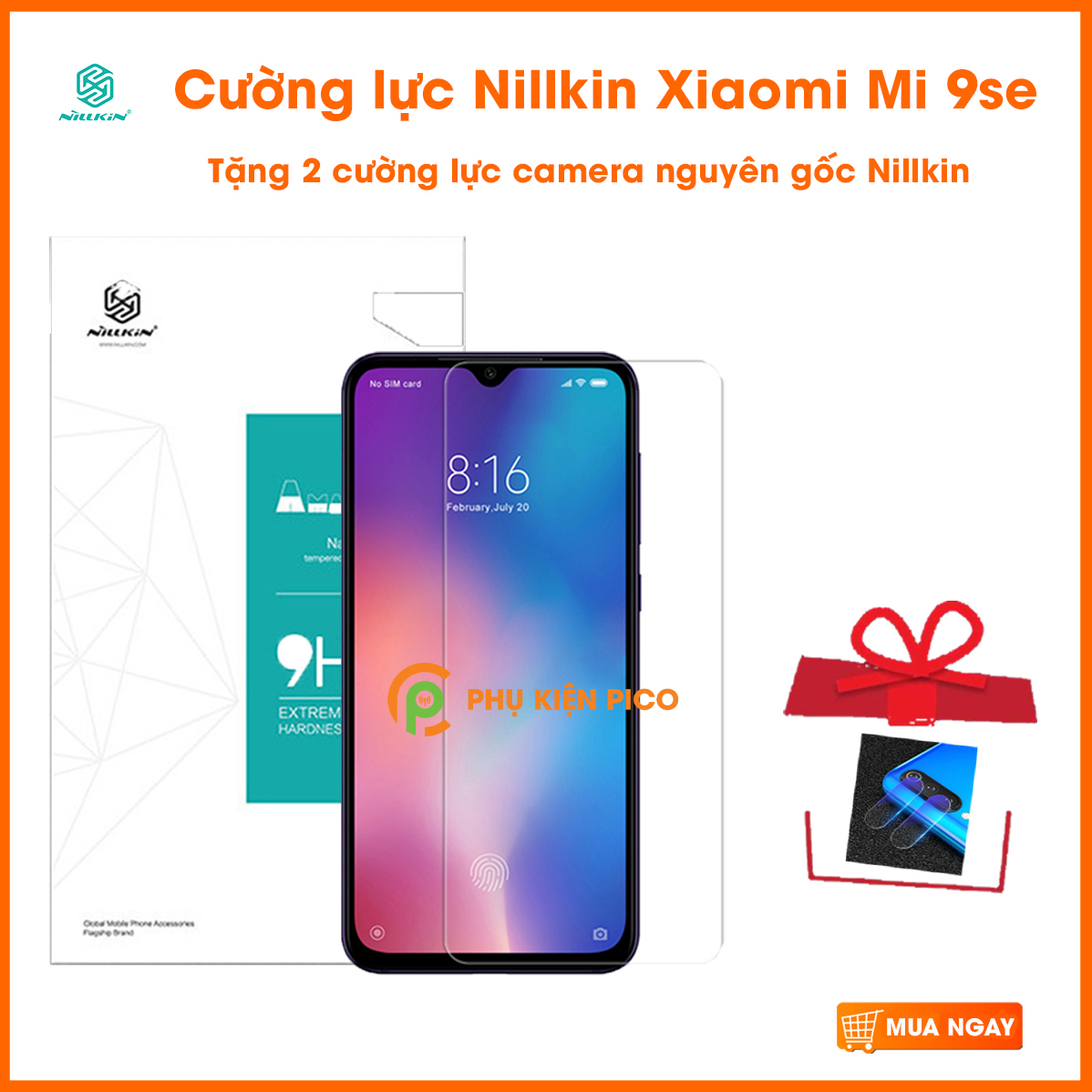 Miếng dán kính cường lực Xiaomi Mi 9SE trong suốt Nillkin Amazing H hàng nguyên tem