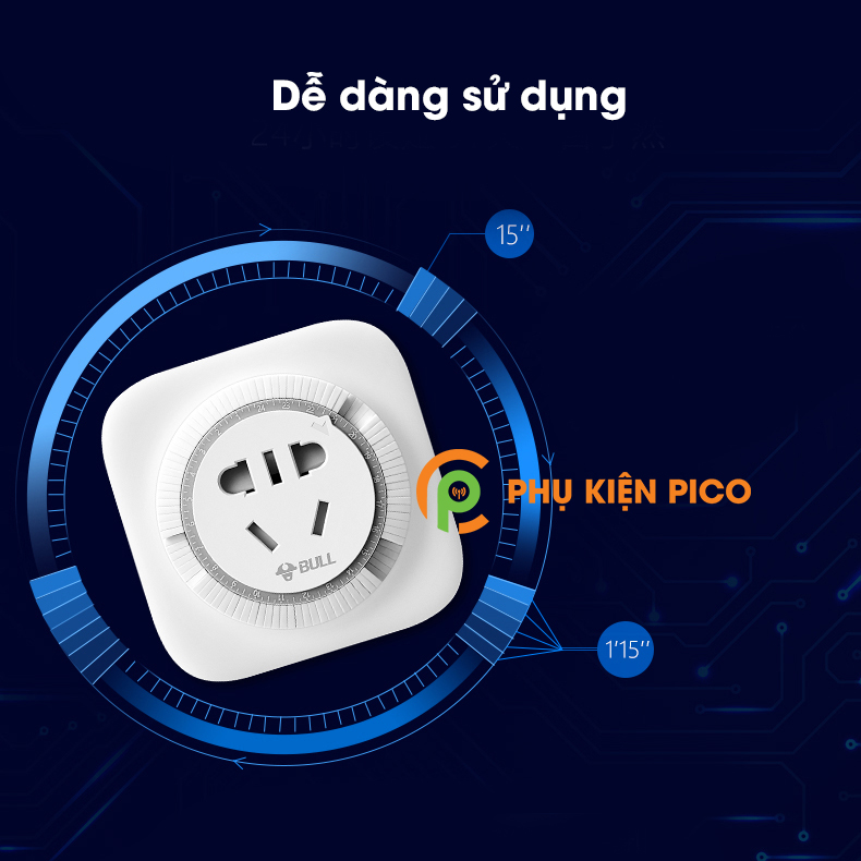 Ổ cắm điện chống chai pin, hẹn giờ bật tắt liên tục 24h chính hãng Bull 16A 4000W