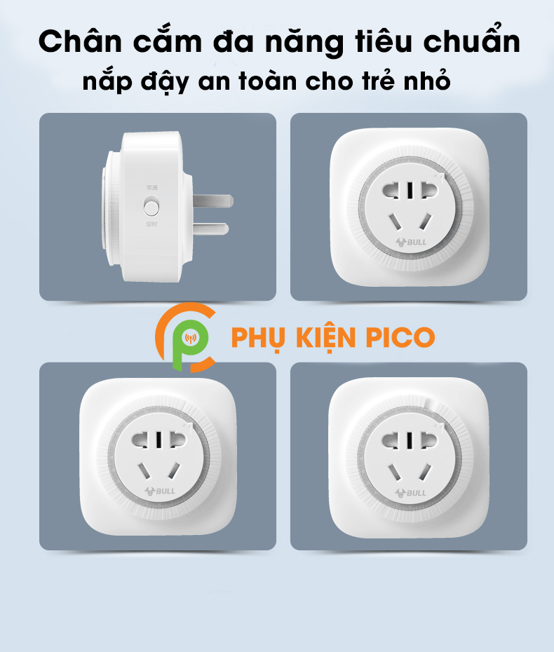 Ổ cắm điện chống chai pin, hẹn giờ bật tắt liên tục 24h chính hãng Bull 16A 4000W