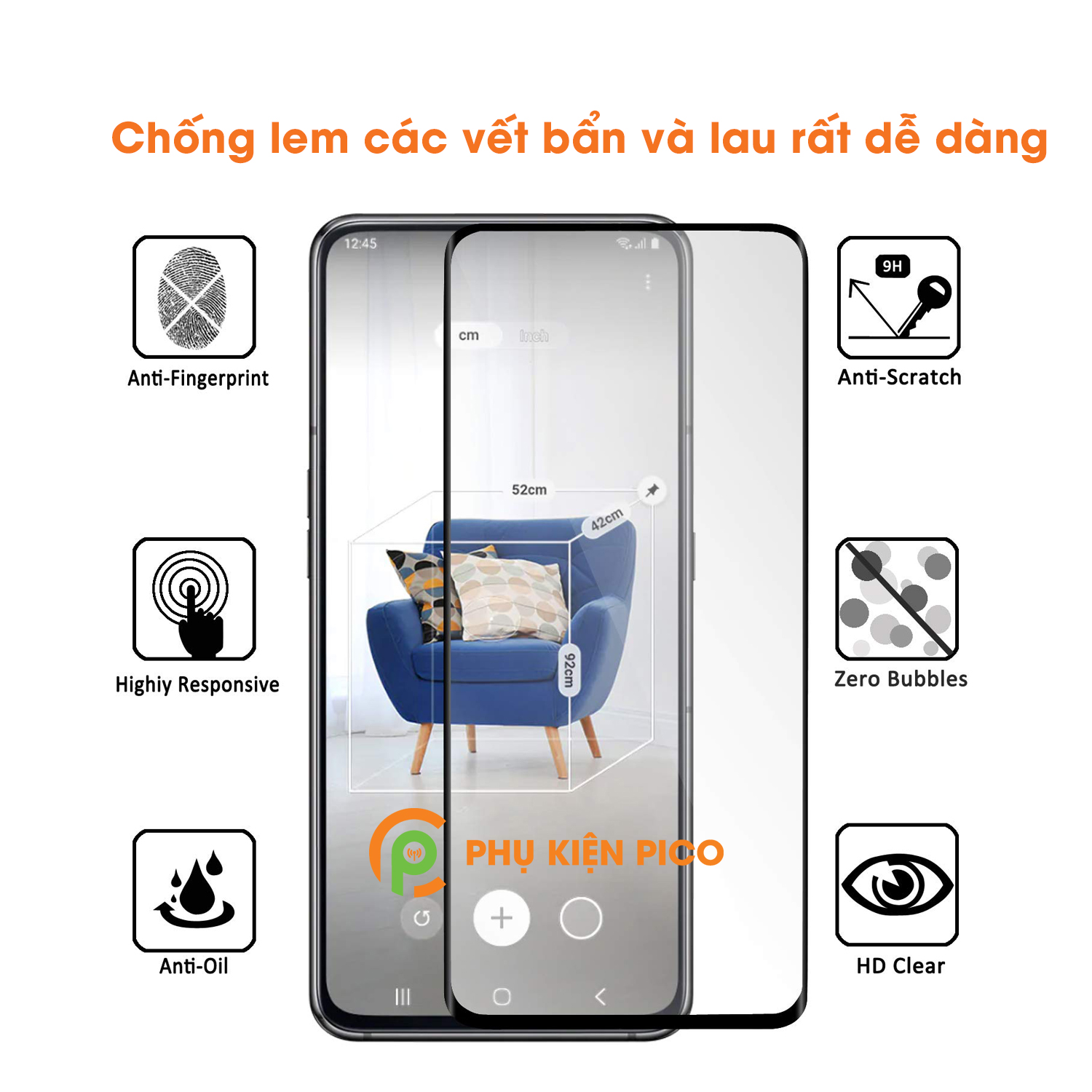 Combo kính cường lực và dán camera Samsung Galaxy A80 full viền độ cứng 9H