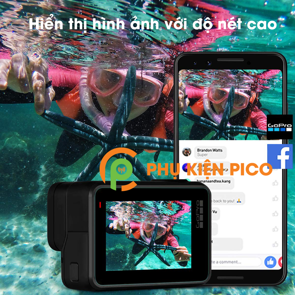 Cường lực GoPro Hero 5 Black, Hero 6 Black, Hero 7 Black trong suốt độ cứng 9H