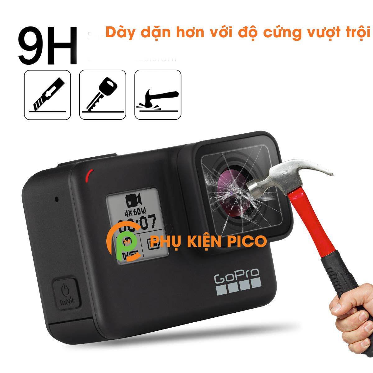 Cường lực GoPro Hero 5 Black, Hero 6 Black, Hero 7 Black trong suốt độ cứng 9H
