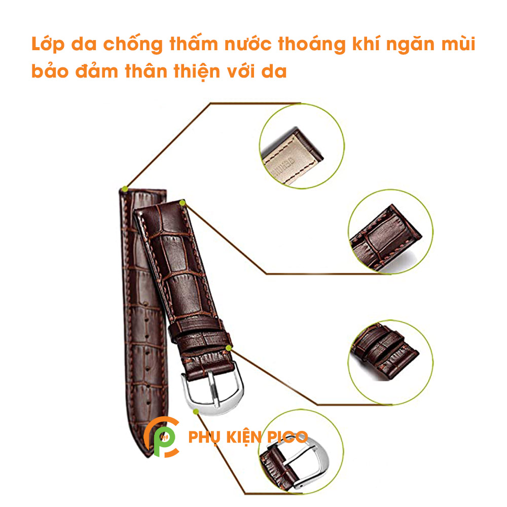 Dây da đồng hồ Samsung Galaxy Watch Active 2 bản 20mm màu nâu