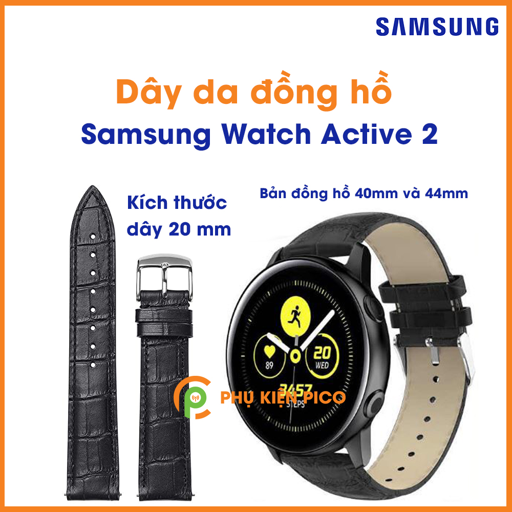 Dây da đồng hồ Samsung Watch Active 2 bản 40/44mm dây 20mm màu đen, màu nâu đậm