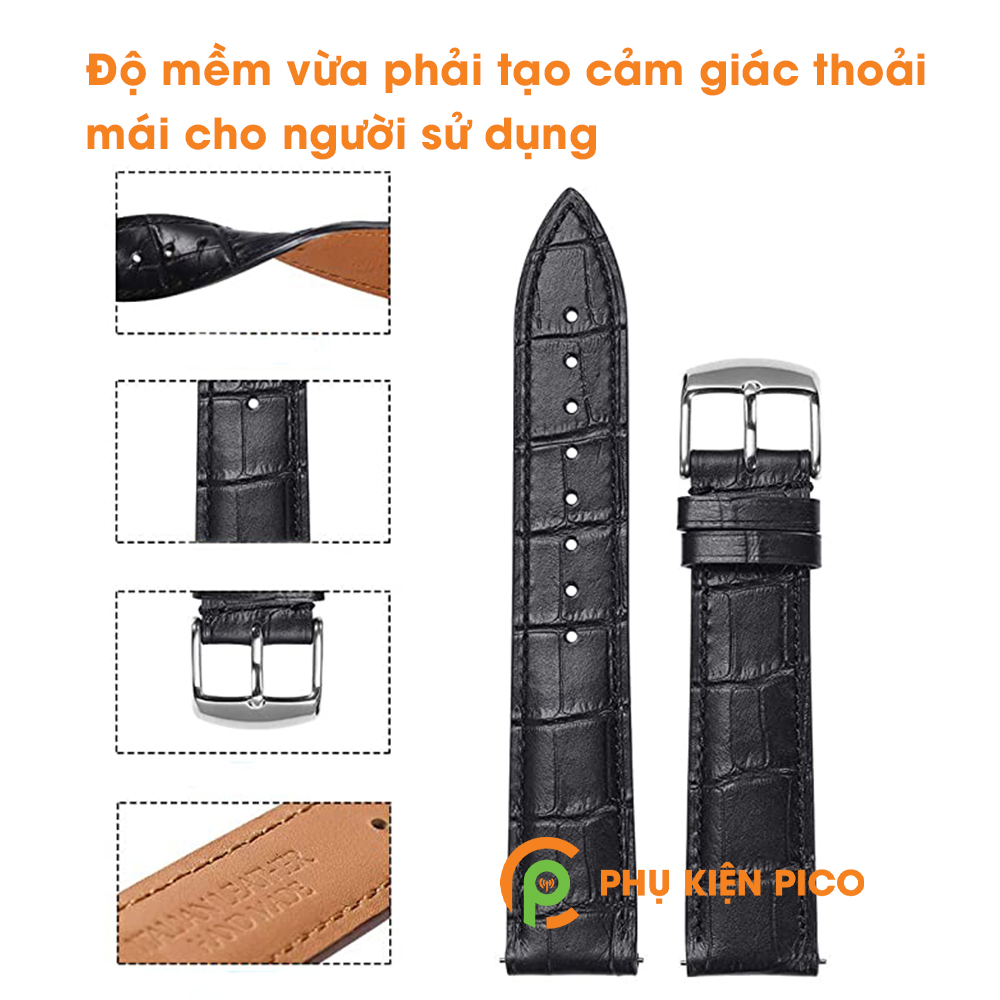 Dây da đồng hồ Samsung Watch Active 2 bản 40/44mm dây 20mm màu đen, màu nâu đậm