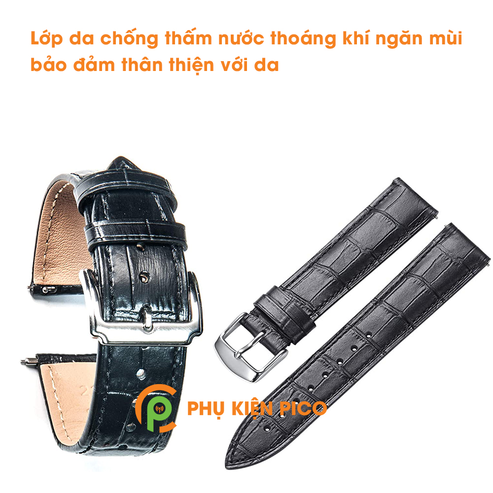 Dây da đồng hồ Samsung Watch Active 2 bản 40/44mm dây 20mm màu đen, màu nâu đậm