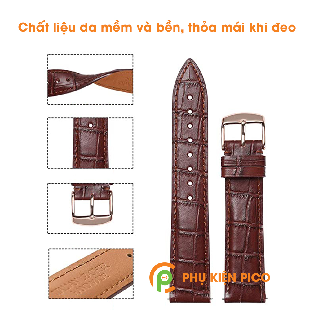 Dây da đồng hồ Samsung Watch Active 2 bản 40/44mm dây 20mm màu đen, màu nâu đậm