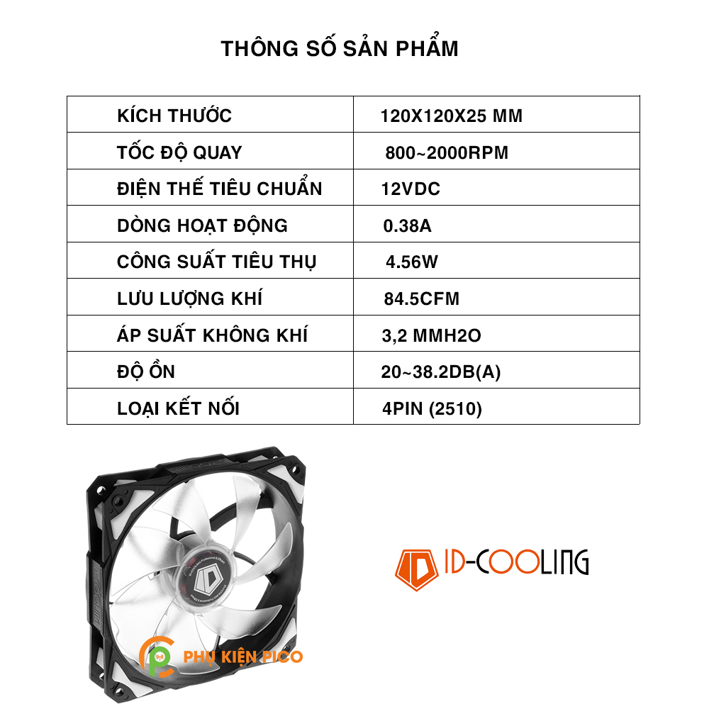 Quạt tản nhiệt case máy tính chính hãng ID-COOLING PL-12025 Quạt Fan Case 12cm 11 cánh