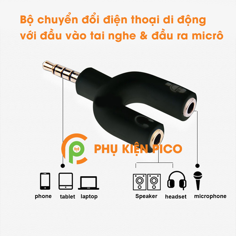 Đầu chia cổng âm thanh hình chữ U Jack cắm 3.5mm - Bộ chia chuyển đổi âm thanh