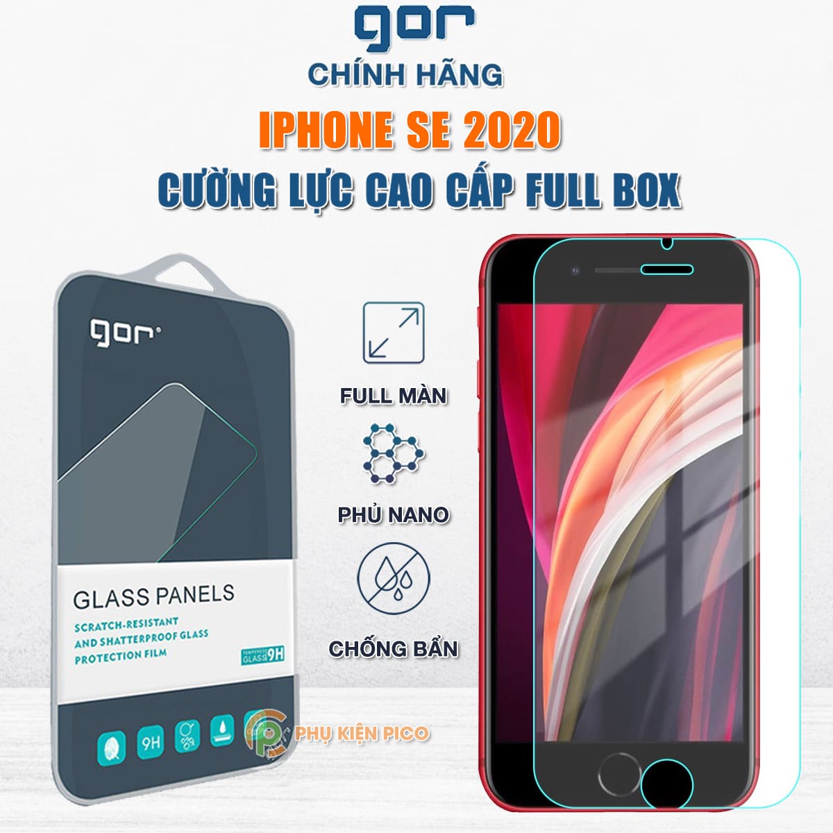 Kính cường lực Iphone SE 2020 chính hãng Gor trong suốt bộ 2 chiếc