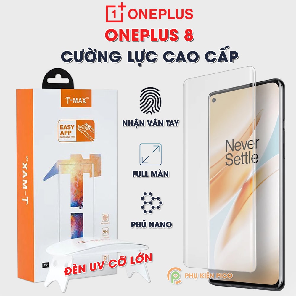 Kính cường lực Oneplus 8 keo UV chính hãng T-Max trong suốt