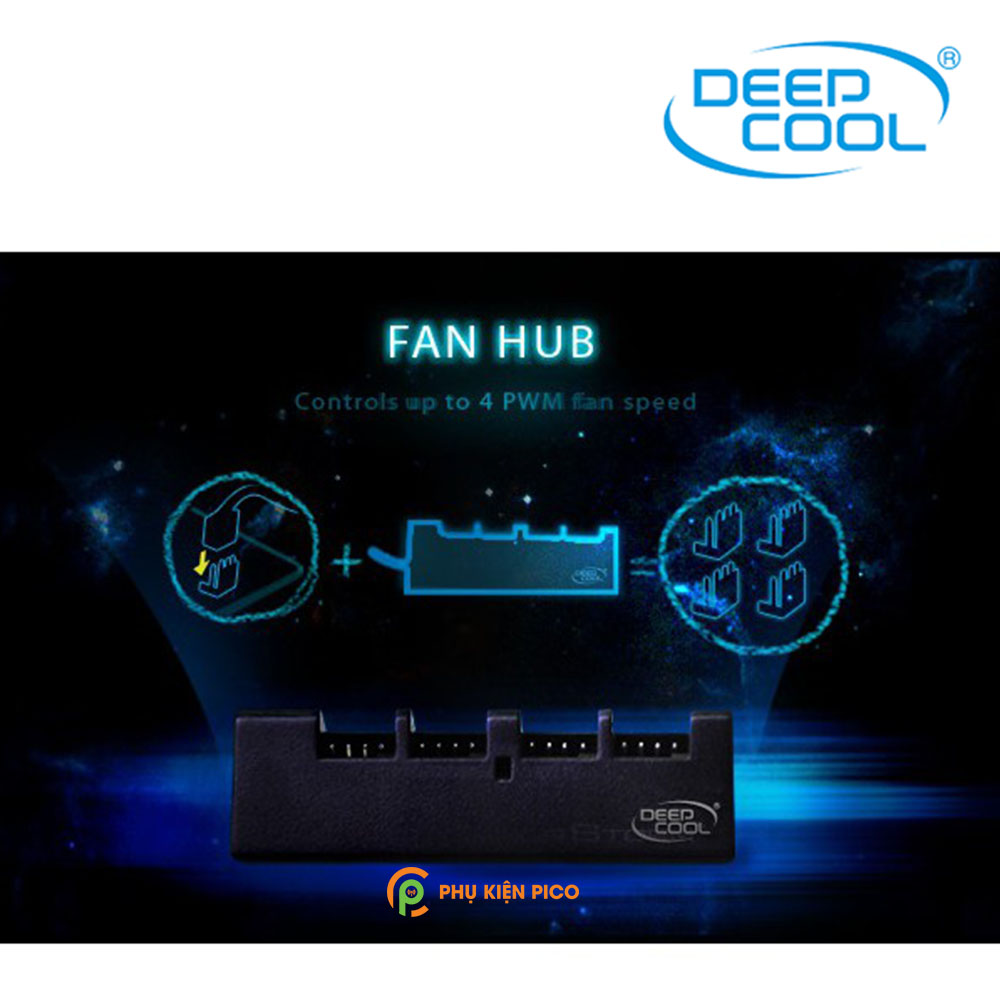 Fan Hub DeepCool FH-04 bộ chia quạt hỗ trợ 4 cổng cắm, điều tốc PWM hàng chính hãng