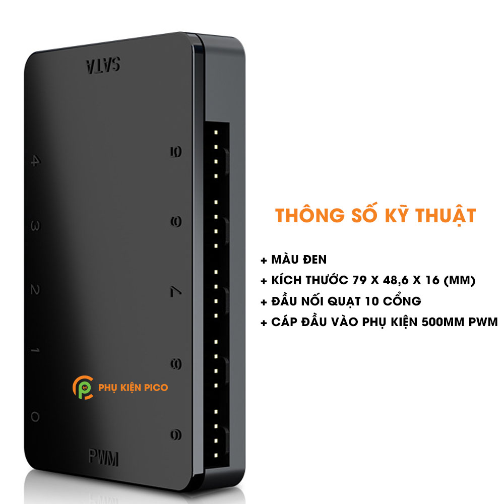 Bộ chia quạt Masterfan PWM Hub chính hãng Cooler Master 10 chân cắm 4 pin, hỗ trợ điều tốc, nguồn SATA