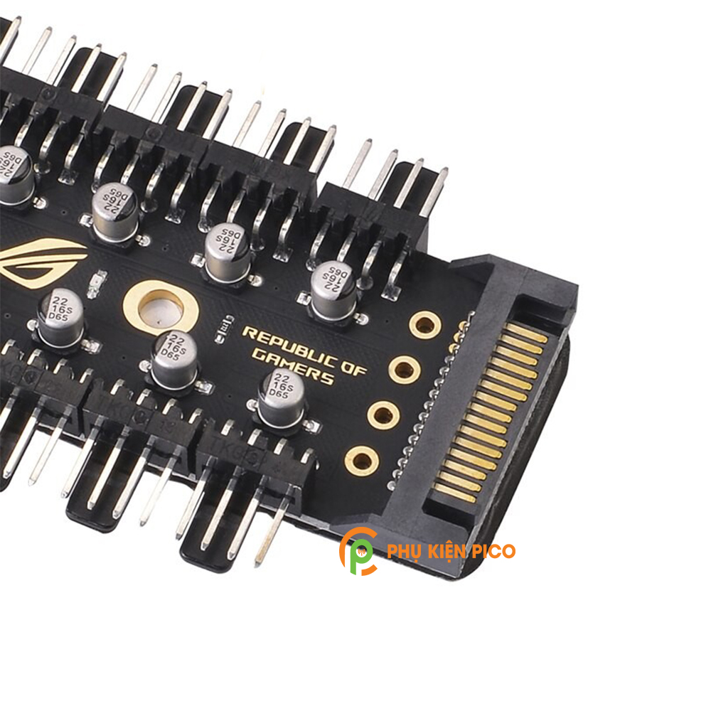 Bộ Hub 10 cổng chia Fan PWM 4 Pin hỗ trợ điều tốc, quạt tản nhiệt nguồn cấp điện cổng SATA, 10 tụ an toàn