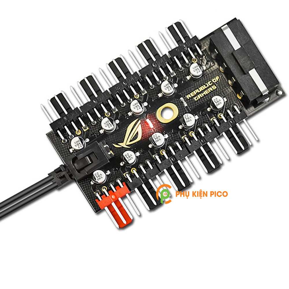 Bộ Hub 10 cổng chia Fan PWM 4 Pin hỗ trợ điều tốc, quạt tản nhiệt nguồn cấp điện cổng SATA, 10 tụ an toàn