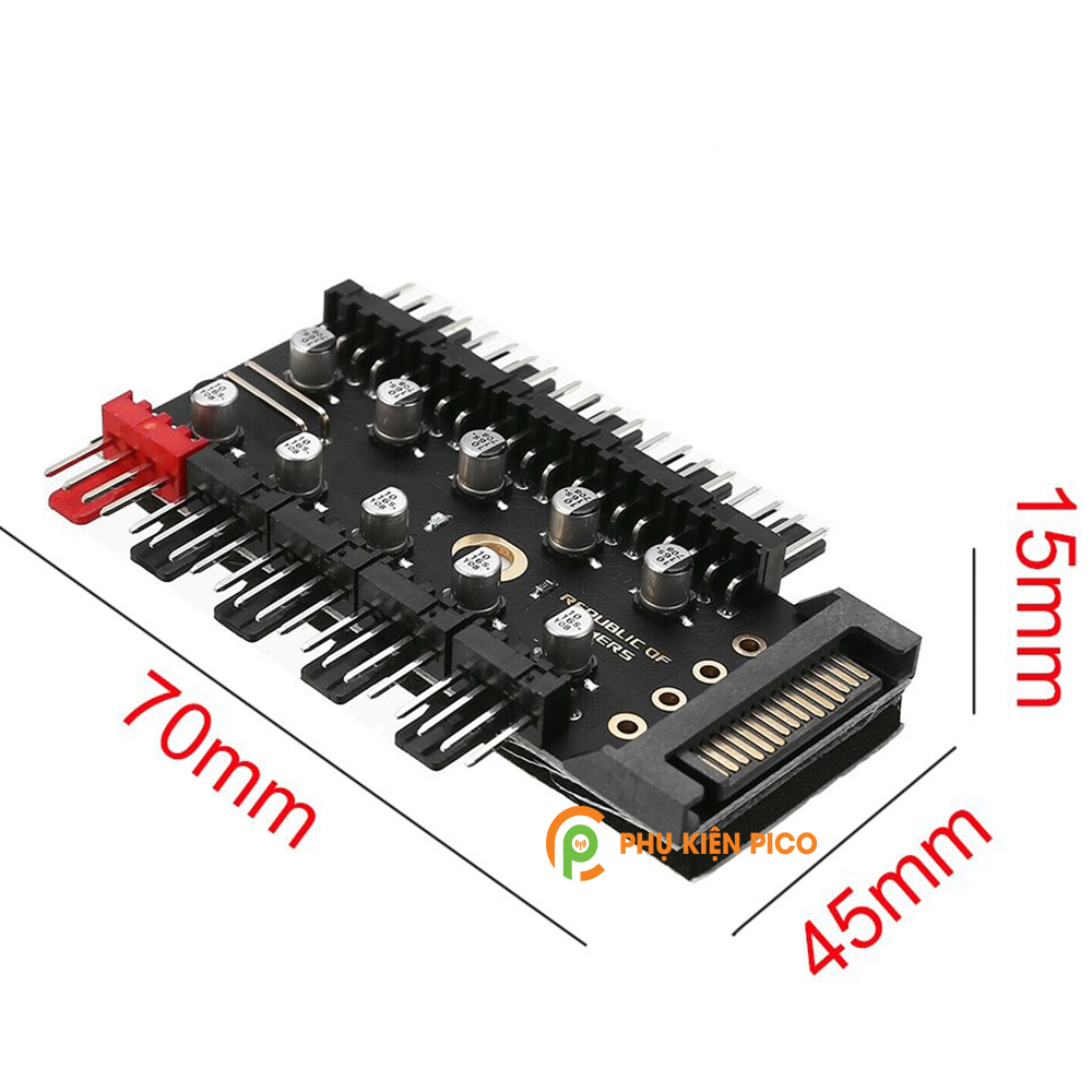 Bộ Hub 10 cổng chia Fan PWM 4 Pin hỗ trợ điều tốc, quạt tản nhiệt nguồn cấp điện cổng SATA, 10 tụ an toàn