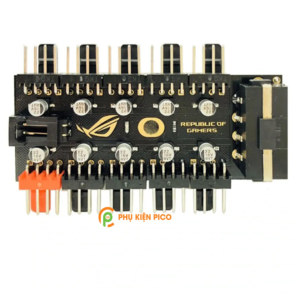 Bộ Hub 10 cổng chia Fan PWM 4 Pin hỗ trợ điều tốc, quạt tản nhiệt nguồn cấp điện cổng SATA, 10 tụ an toàn