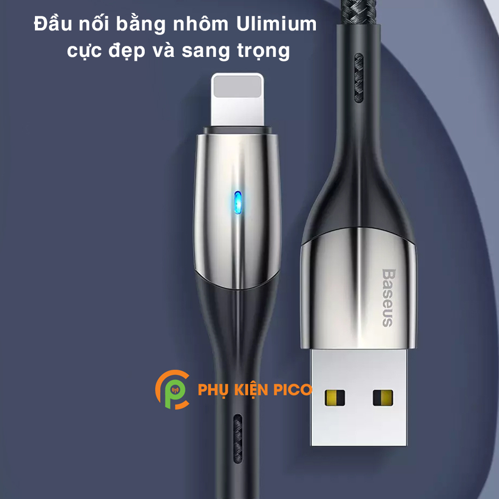 Cáp sạc Baseus Horizontal Data Lightning cho iPhone/ iPad sạc nhanh 2.4A truyền dữ liệu 480Mbps đèn LED báo