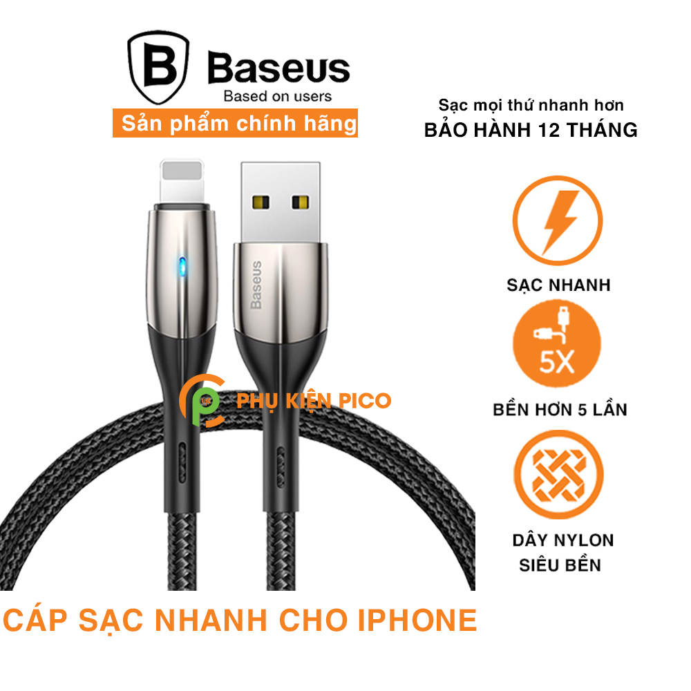 Cáp sạc Baseus Horizontal Data Lightning cho iPhone/ iPad sạc nhanh 2.4A truyền dữ liệu 480Mbps đèn LED báo