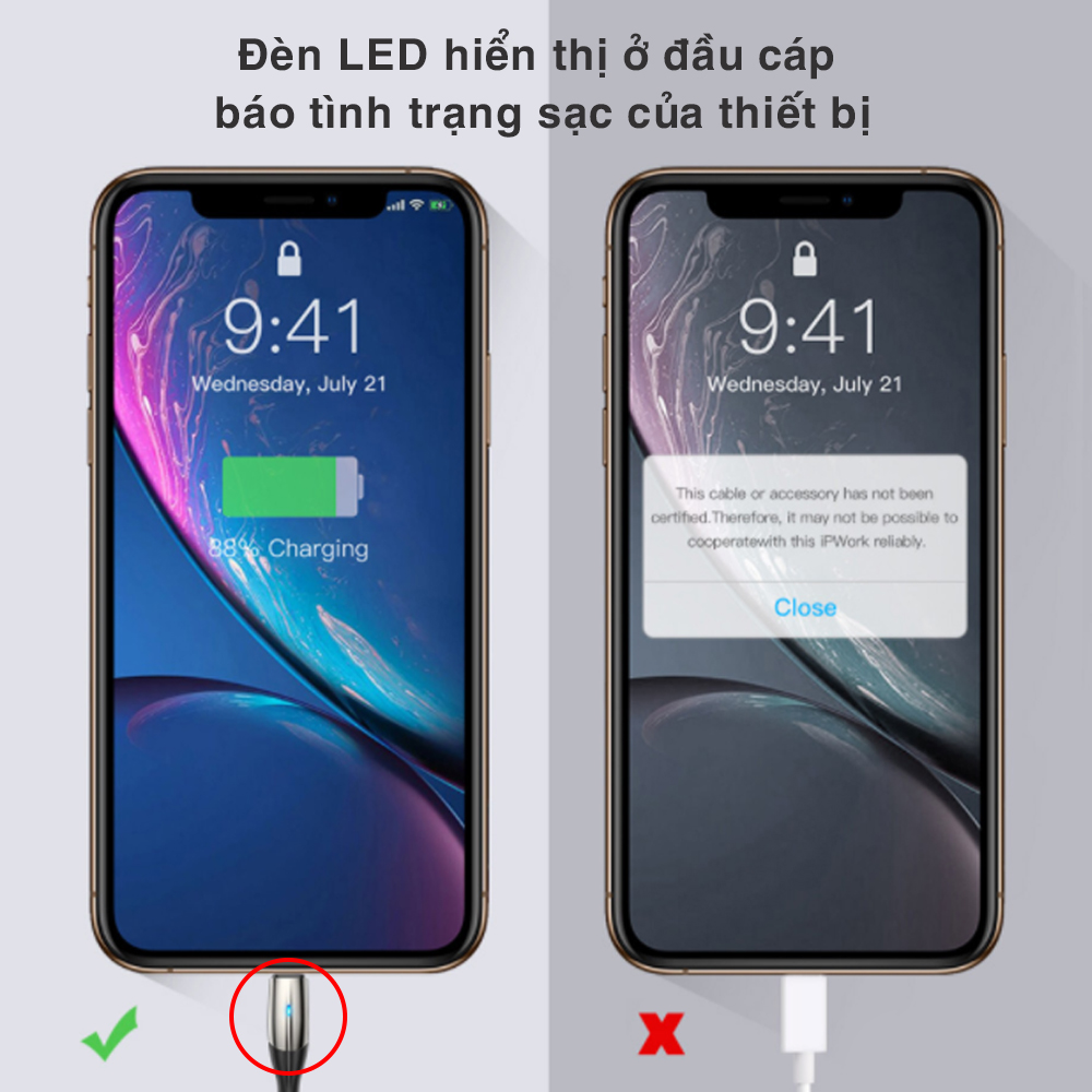 Cáp sạc Baseus Horizontal Data Lightning cho iPhone/ iPad sạc nhanh 2.4A truyền dữ liệu 480Mbps đèn LED báo