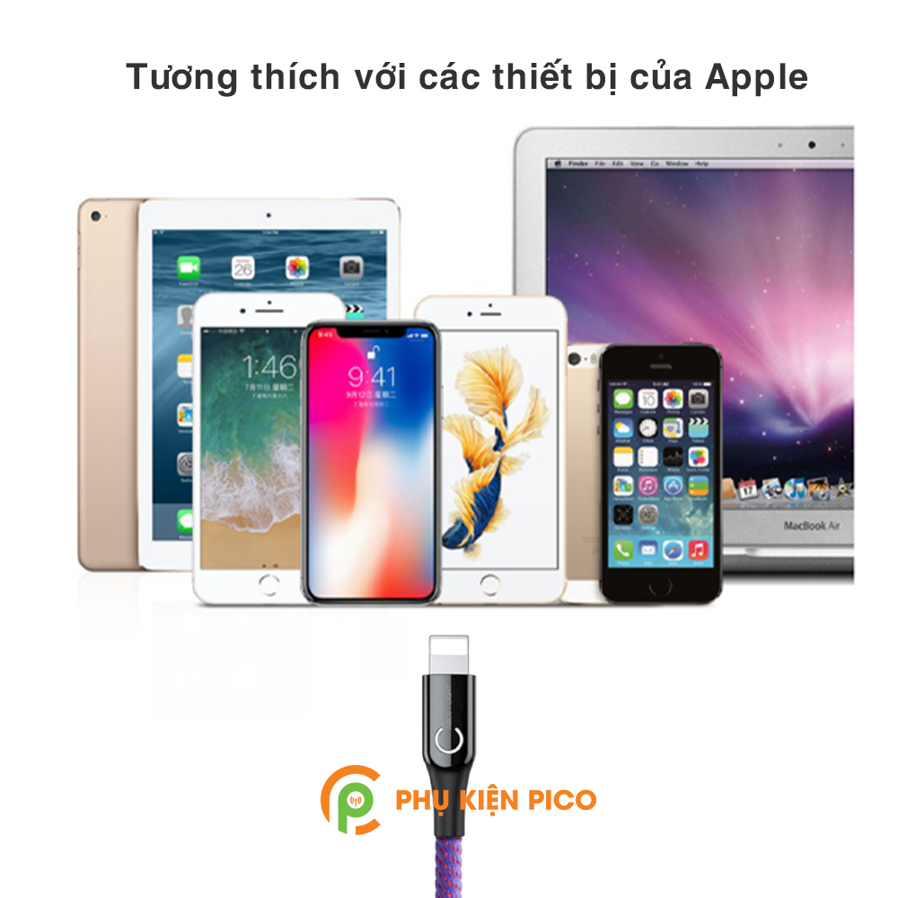 Cáp sạc Lightning tự ngắt chống chai pin chính hãng Baseus C Shape Light cho iPhone iPad sạc nhanh 2.4A