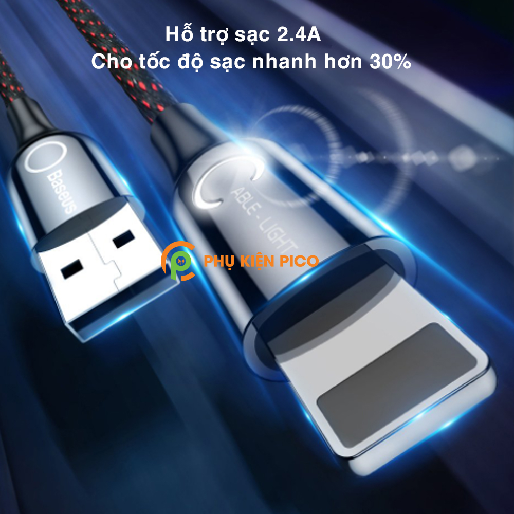 Cáp sạc Lightning tự ngắt chống chai pin chính hãng Baseus C Shape Light cho iPhone iPad sạc nhanh 2.4A