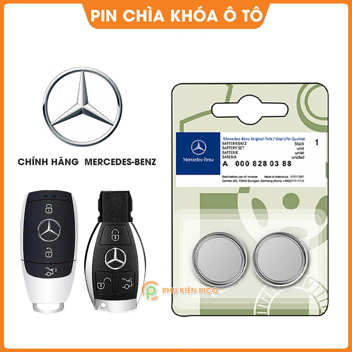 Pin chìa khóa ô tô Mercedes-Benz chính hãng Mercedes sản xuất tại Indonesia 3V