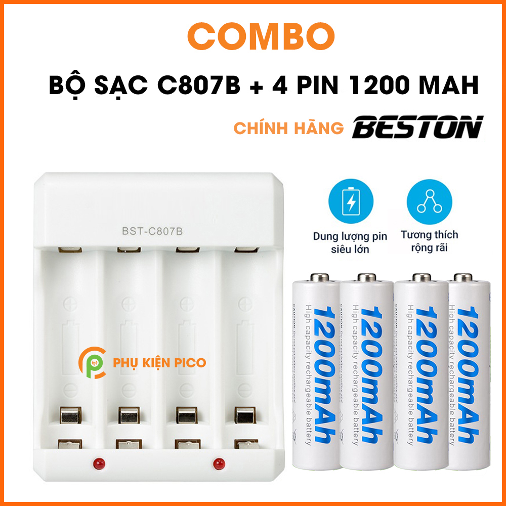 Bộ sạc C807B và 4 Pin sạc Beston AA 1200 mAh, AAA 1300 mAh có thể sạc lại nhiều lần - combo2