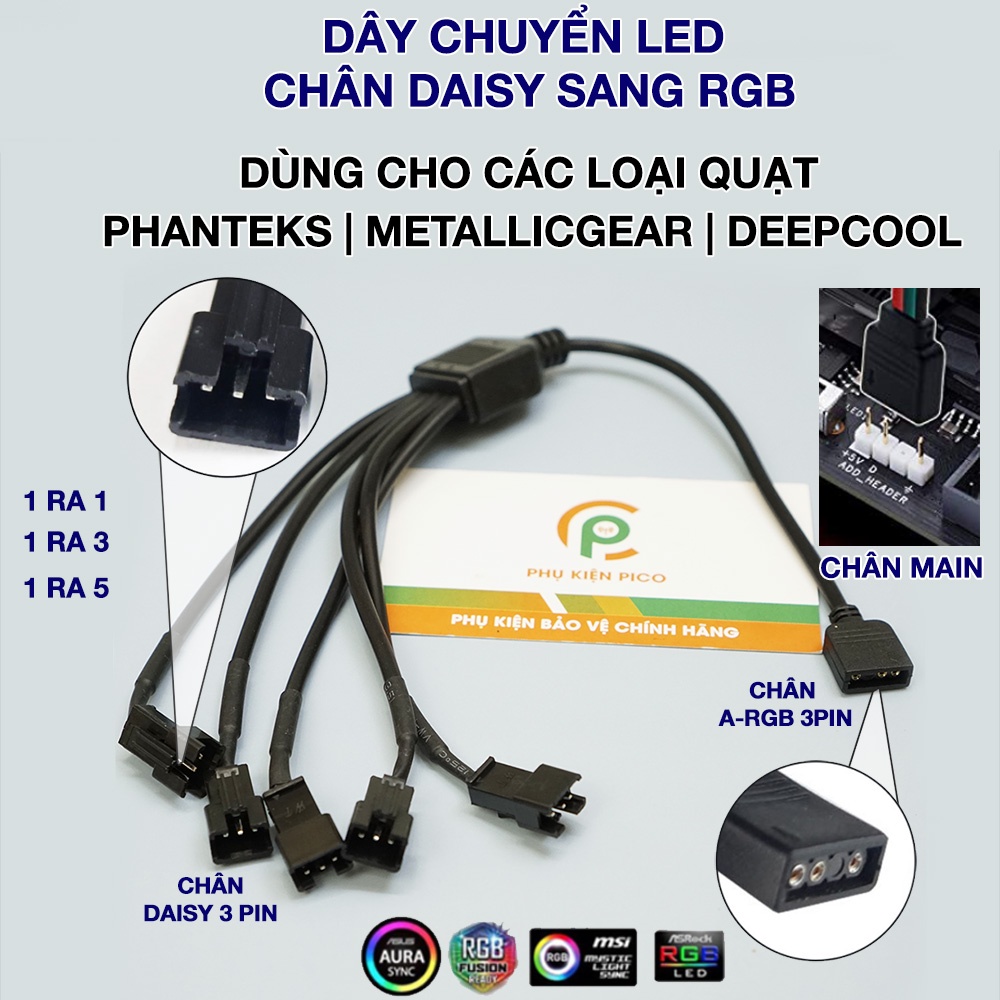 Dây chia RGB và dây chia ARGB – Dây chuyển đổi LED RGB/ ARGB sang Daisy Chain cho đèn LED và quạt Case Phanteks, Deepcool