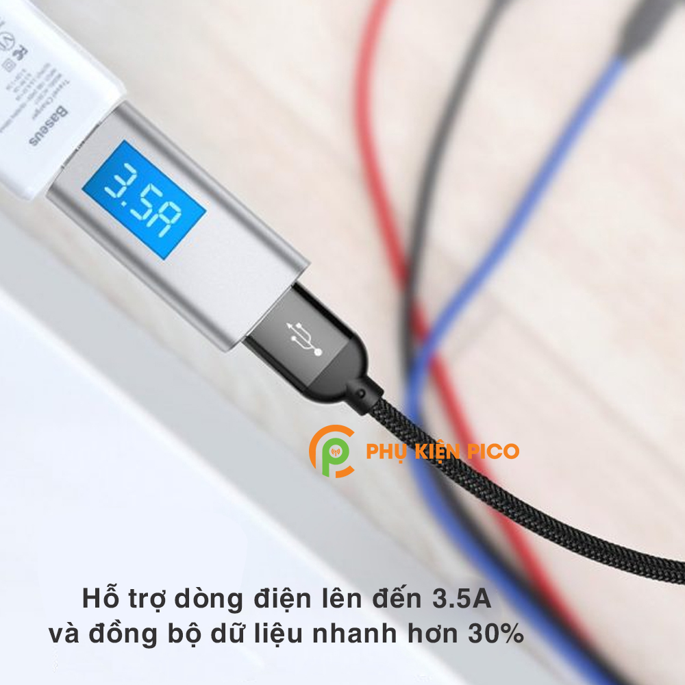 Cáp sạc 3 đầu Baseus Three Primary Colors 3-in-1 Cable sạc nhanh 3.5A truyền dữ liệu 480Mbps độ dài 120cm