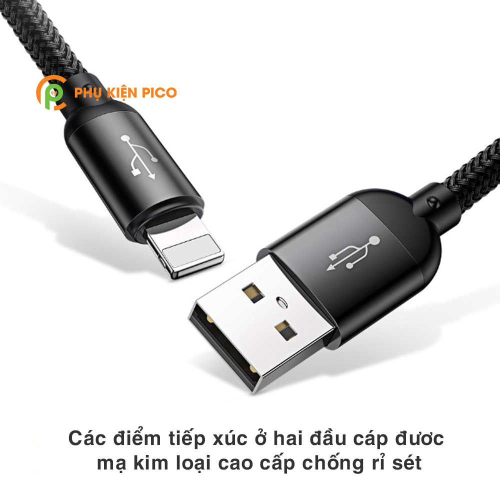 Cáp sạc 3 đầu Baseus Three Primary Colors 3-in-1 Cable sạc nhanh 3.5A truyền dữ liệu 480Mbps độ dài 120cm