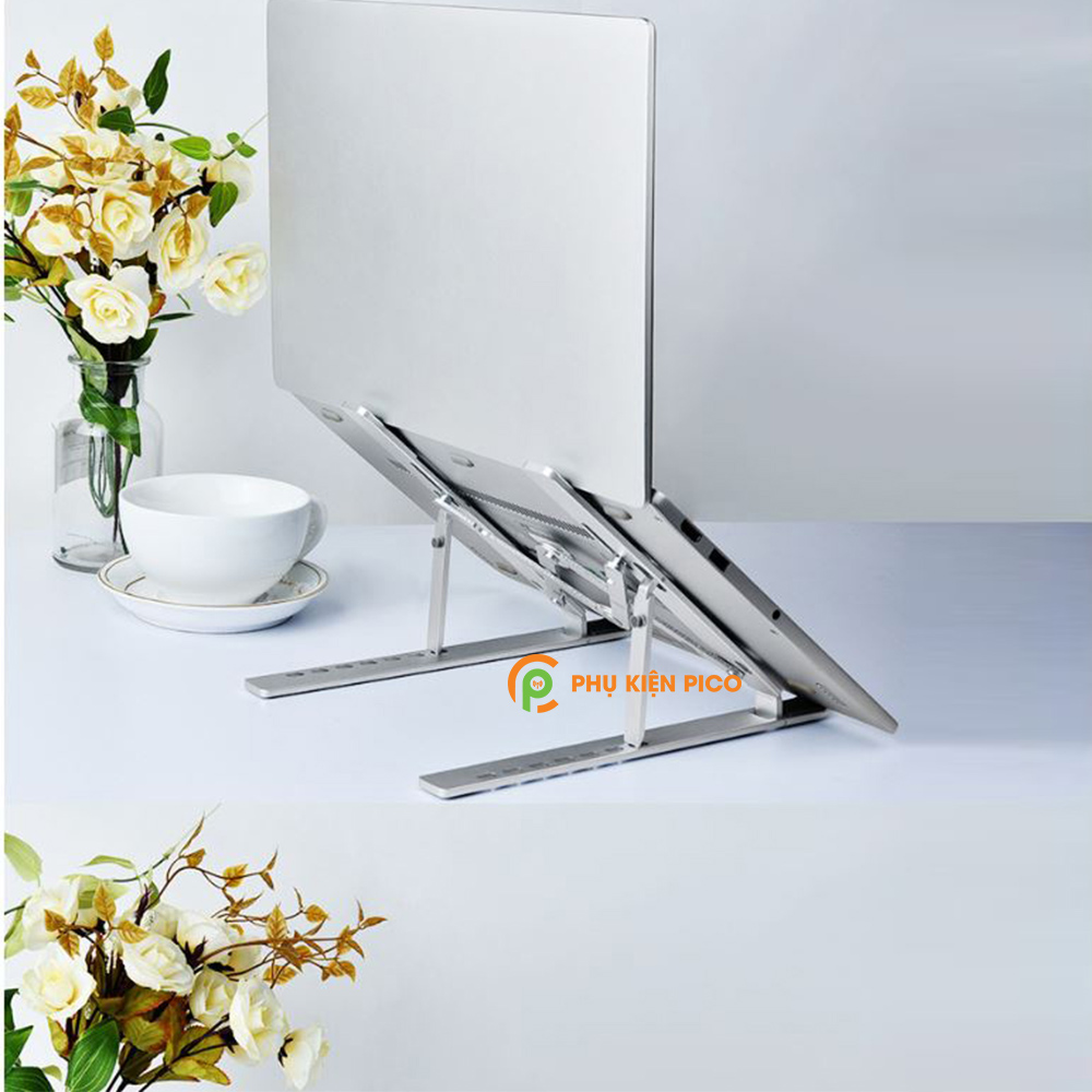Đế kê laptop, máy tính bảng hợp kim nhôm màu bạc có thể gấp gọn