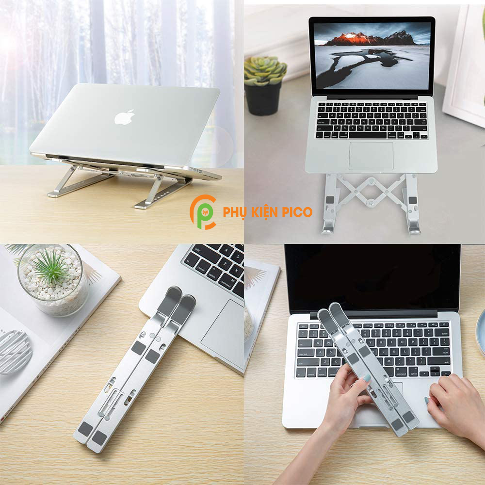 Đế kê laptop, máy tính bảng hợp kim nhôm màu bạc có thể gấp gọn