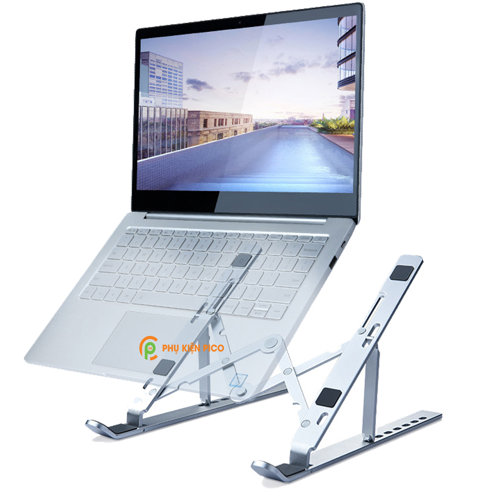 Đế kê laptop, máy tính bảng hợp kim nhôm màu bạc có thể gấp gọn