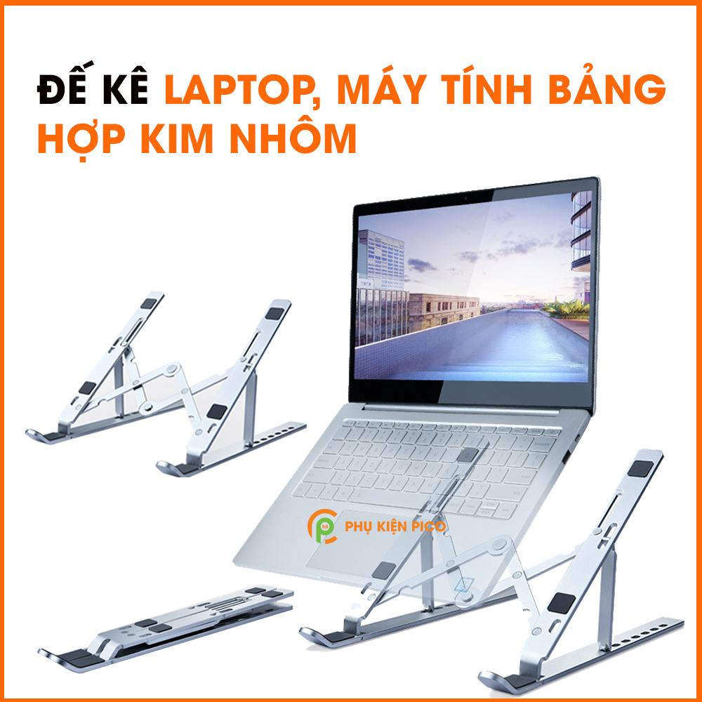 Đế kê laptop, máy tính bảng hợp kim nhôm màu bạc có thể gấp gọn