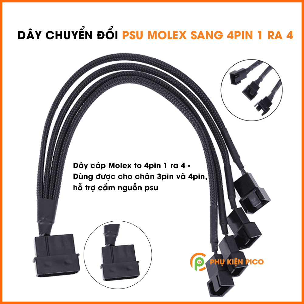 Dây chuyển đổi PSU Molex sang 4 Pin 1 ra 4 - Cáp Molex sang 4 pin Fan Case