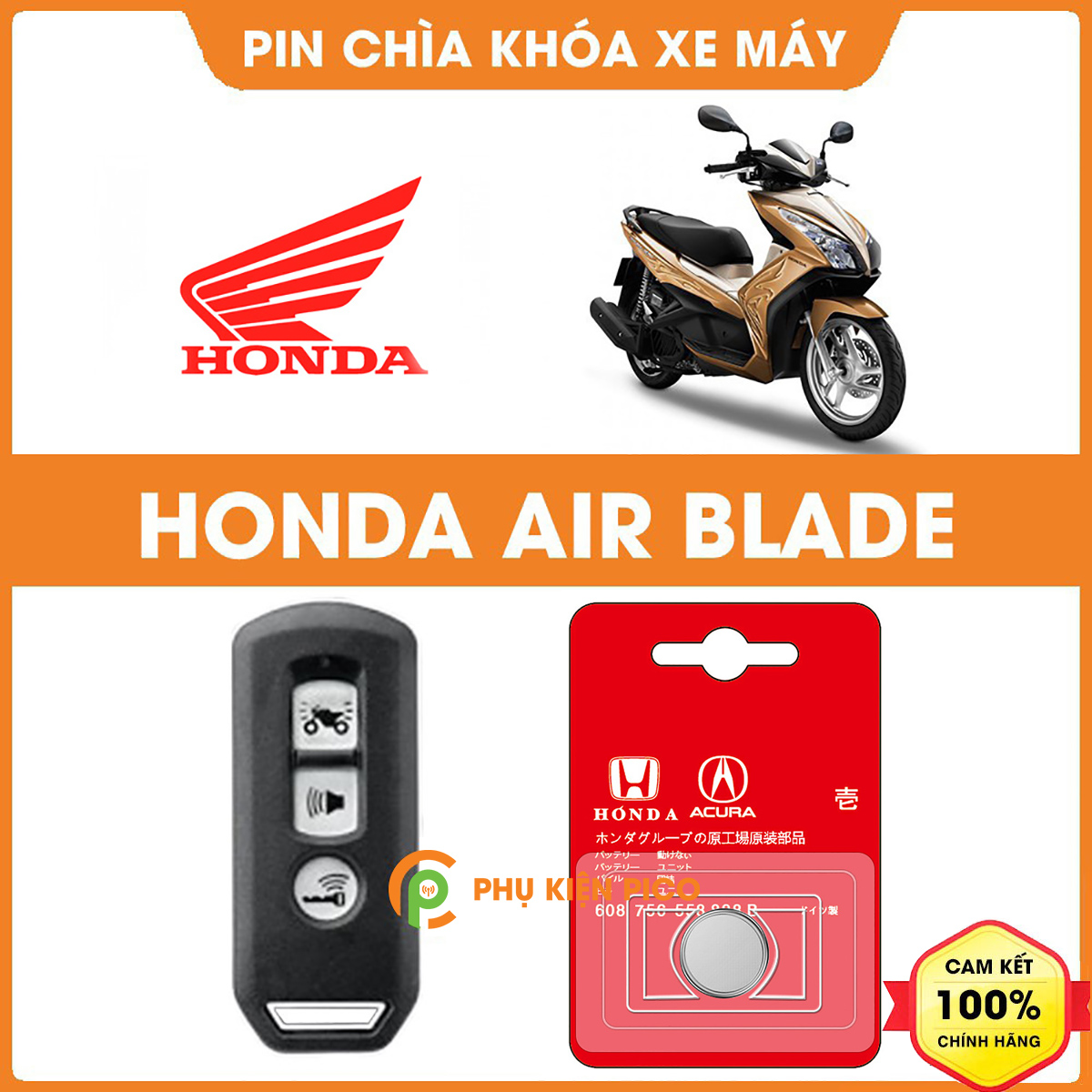 Pin chìa khóa xe máy Honda Air Blade chính hãng Honda sản xuất tại Indonesia 3V Panasonic