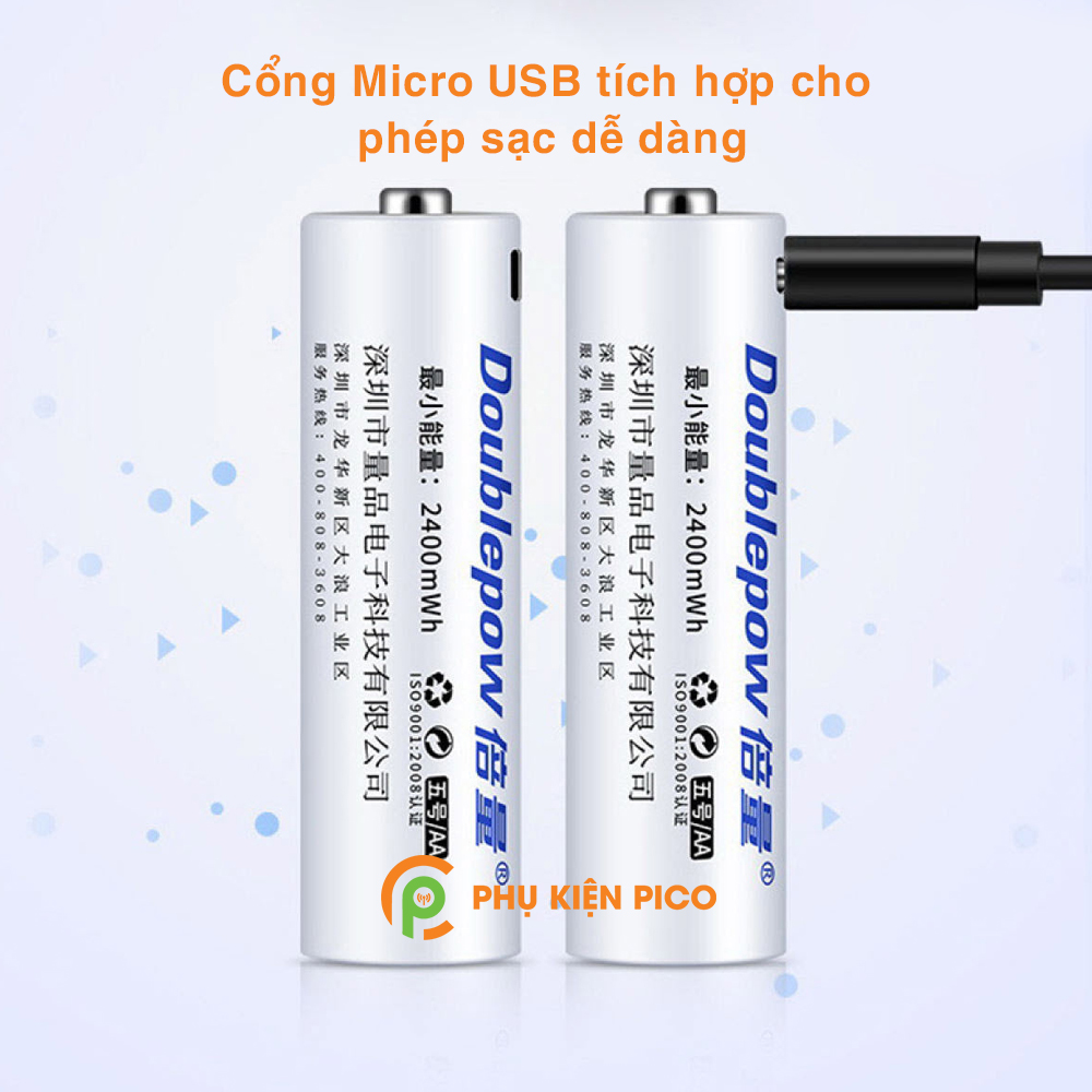 Pin sạc Doublepow 2400mWh có cổng sạc trực tiếp Micro USB AA 1.5v
