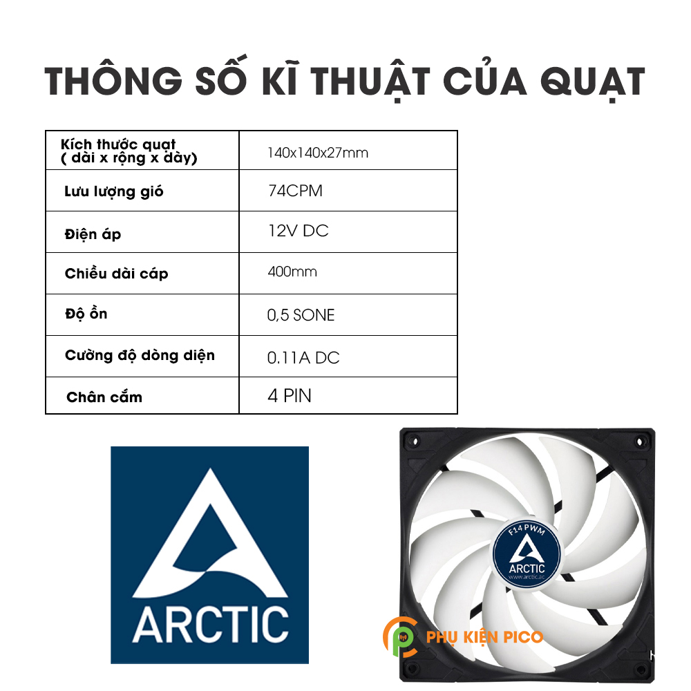 Quạt tản nhiệt case máy tính Arctic F14 PWM PST - Quạt Fan Case 14cm