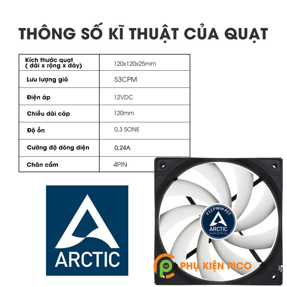 Quạt tản nhiệt case máy tính Arctic F12 PWM PST - Quạt Fan Case 12cm