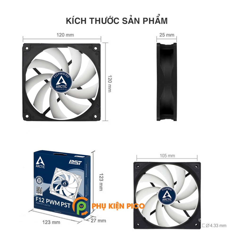 Quạt tản nhiệt case máy tính Arctic F12 PWM PST - Quạt Fan Case 12cm