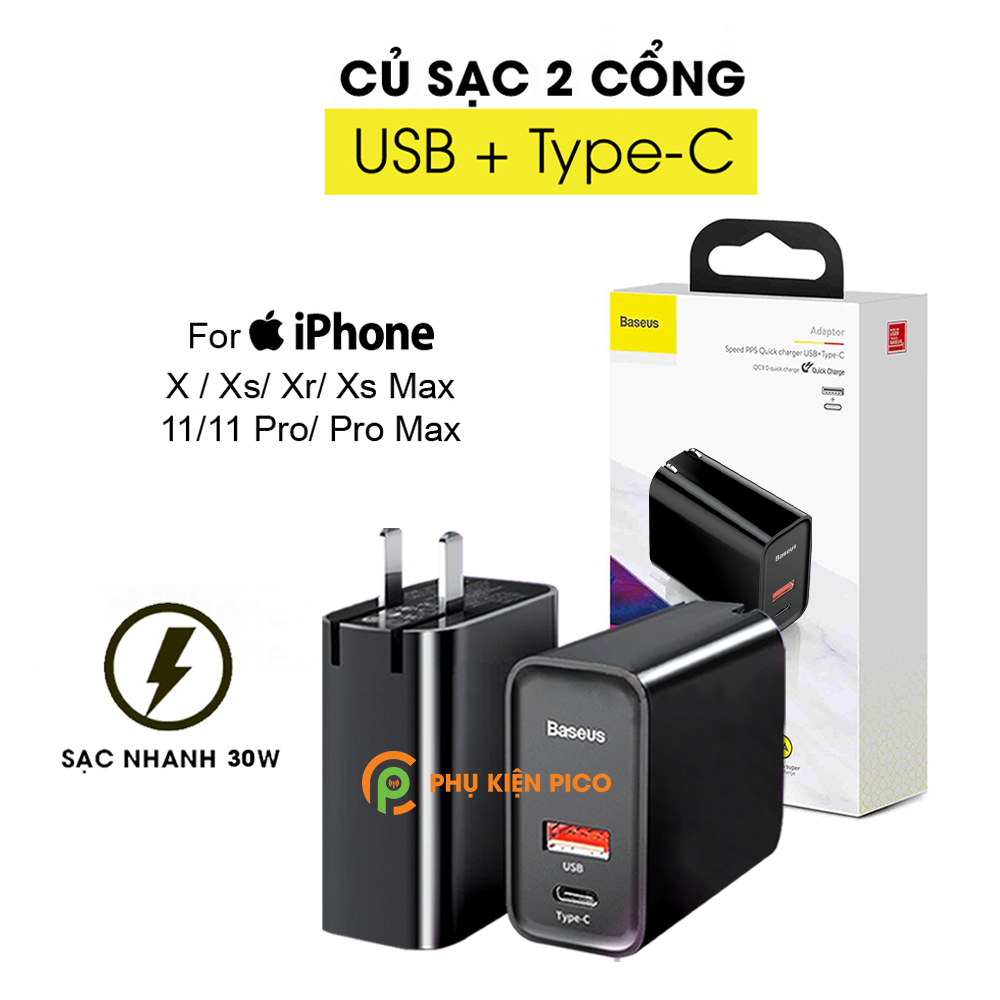 Bộ sạc nhanh cho Iphone X / Iphone 11 Series chính hãng Baseus combo củ sạc và cáp sạc – Sạc nhanh Iphone X / Iphone 11 Series