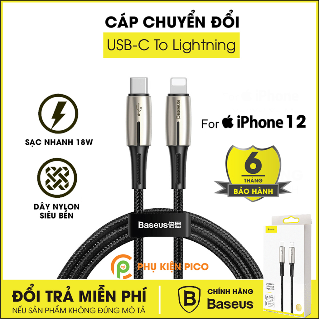 Cáp chuyển đổi Type C to Lightning dành cho Iphone 12 chính hãng Baseus sạc nhanh 18W, dài 1.3m – Cáp sạc nhanh