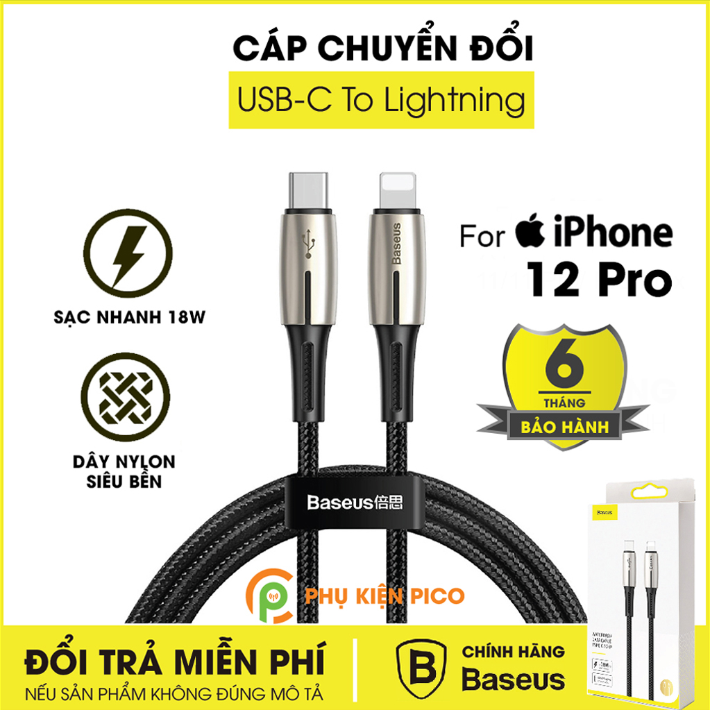 Cáp chuyển đổi Type C to Lightning dành cho Iphone 12 Pro chính hãng Baseus sạc nhanh 18W, dài 1.3m – Cáp sạc nhanh