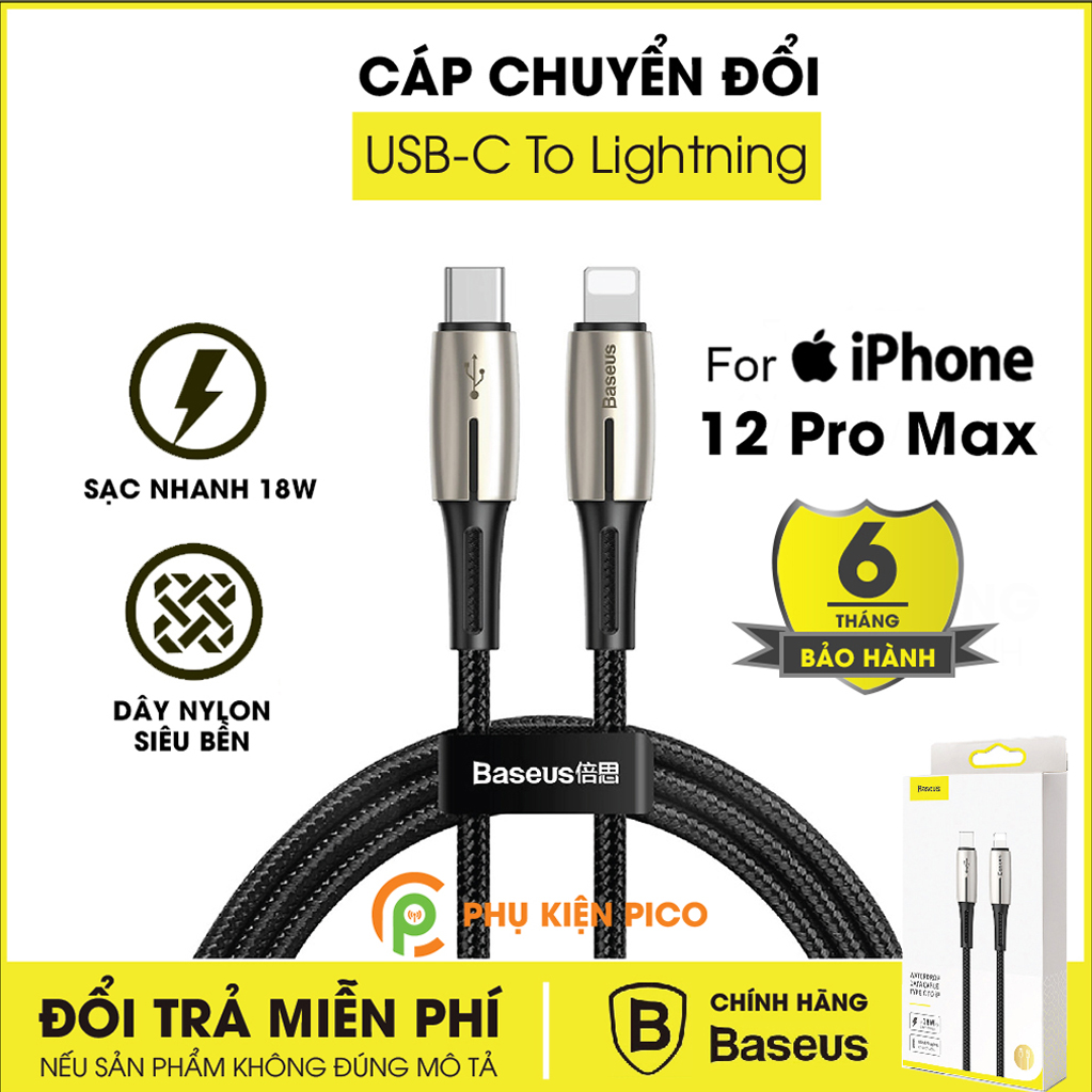 Cáp chuyển đổi Type C to Lightning dành cho Iphone 12 Pro Max chính hãng Baseus sạc nhanh 18W, dài 1.3m – Cáp sạc nhanh